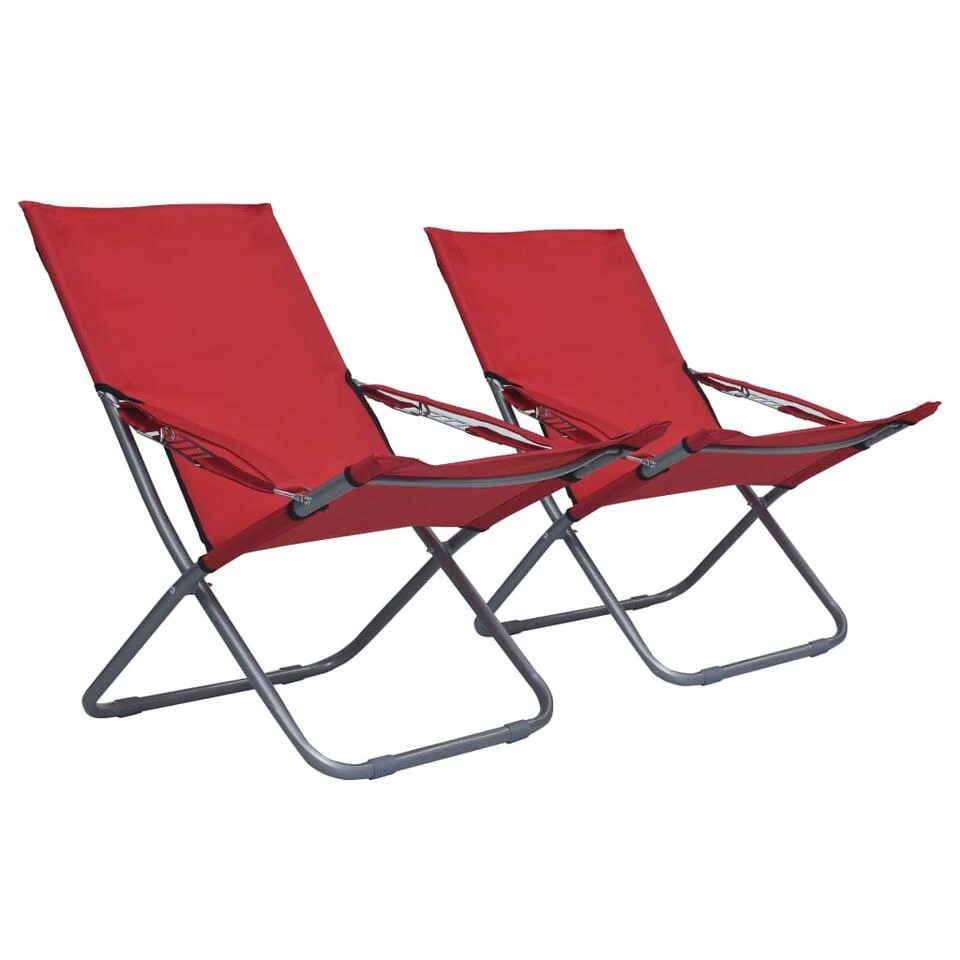 VidaXL Strandstoelen 2 St Inklapbaar Stof Rood 2 VidaXL Strandstoelen 2 St Inklapbaar Stof Rood - Afbeelding 2