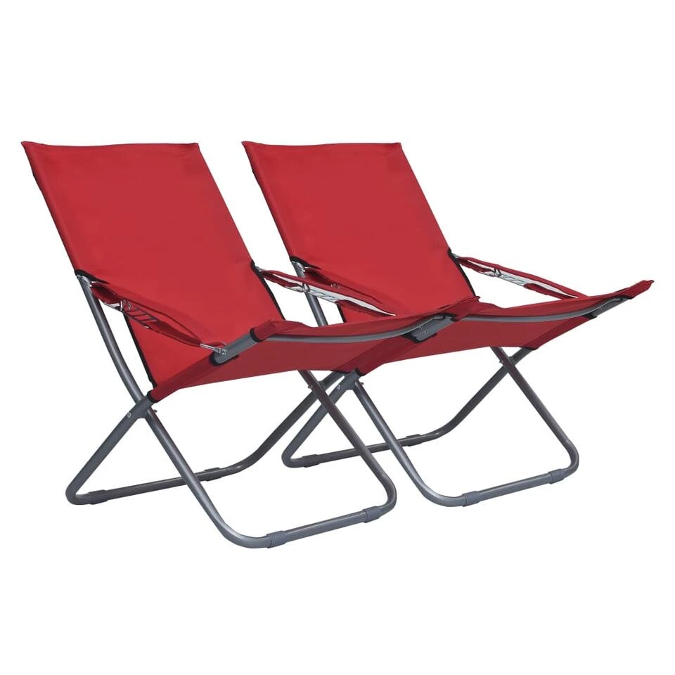 VidaXL Strandstoelen 2 St Inklapbaar Stof Rood 1 VidaXL Strandstoelen 2 St Inklapbaar Stof Rood