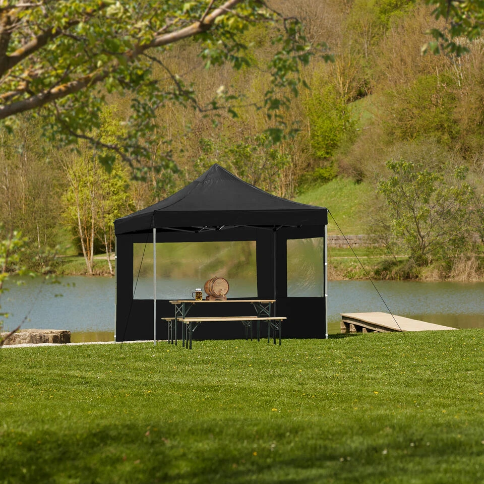 Tectake - Partytent 3x3 M. Opvouwbaar- 2 Wanden- Zwart 2 Tectake - Partytent 3x3 M. Opvouwbaar- 2 Wanden- Zwart - Afbeelding 2