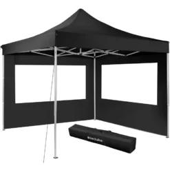 Tectake - Partytent 3x3 M. Opvouwbaar- 2 Wanden- Zwart