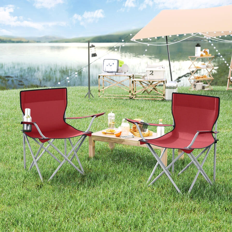 ACAZA Set Van 2 Opvouwbare Campingstoelen - Rood 2 ACAZA Set Van 2 Opvouwbare Campingstoelen - Rood - Afbeelding 2