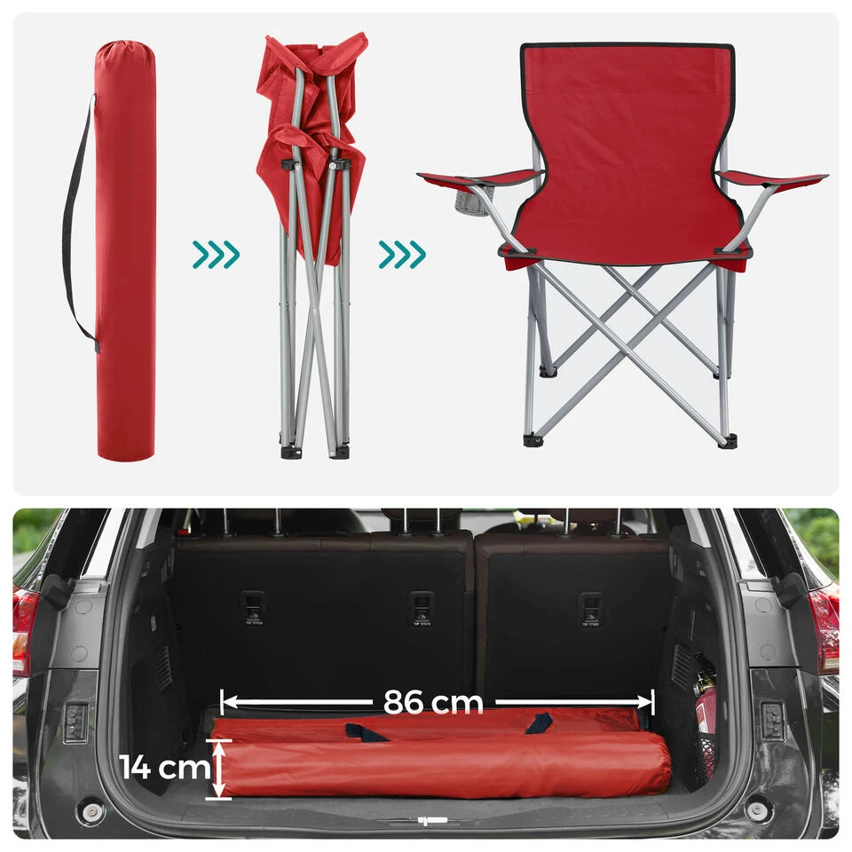 ACAZA Set Van 2 Opvouwbare Campingstoelen - Rood 3 ACAZA Set Van 2 Opvouwbare Campingstoelen - Rood - Afbeelding 3