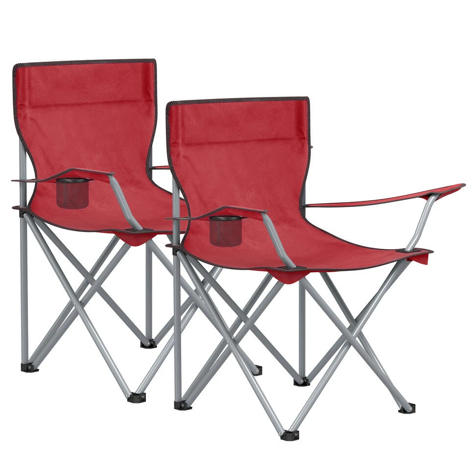 ACAZA Set Van 2 Opvouwbare Campingstoelen - Rood 1 ACAZA Set Van 2 Opvouwbare Campingstoelen - Rood