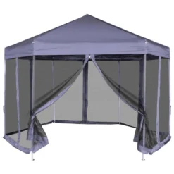 VidaXL Partytent Met Zijwanden Pop-up Zeshoekig 3,6x3,1 M Donkerblauw
