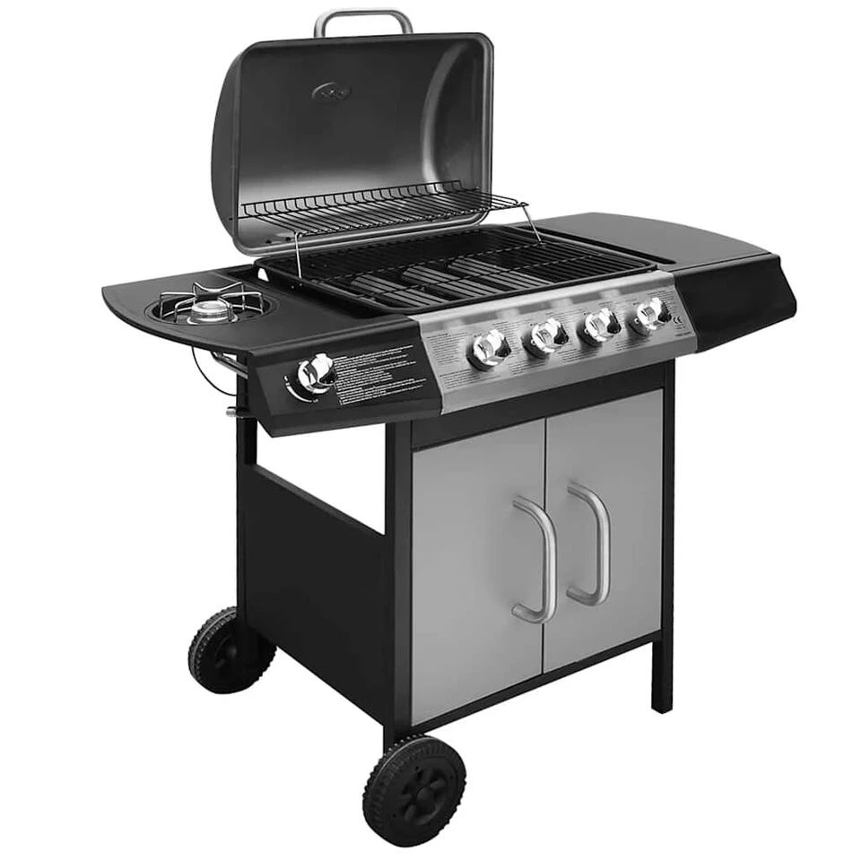 VidaXL Gasbarbecue 4+1 Kookzone Zwart En Zilver 1 VidaXL Gasbarbecue 4+1 Kookzone Zwart En Zilver